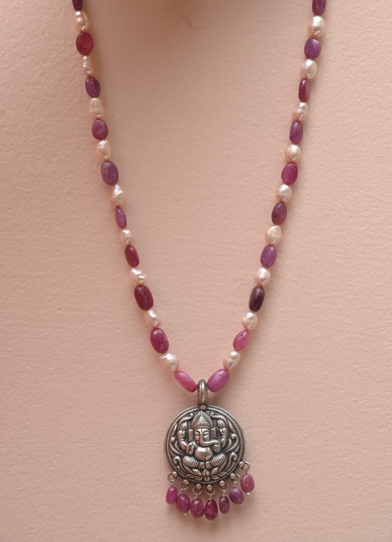 Ruby Silver Ganesha Necklace