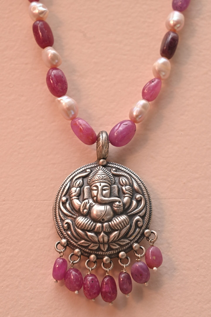 Ruby Silver Ganesha Necklace
