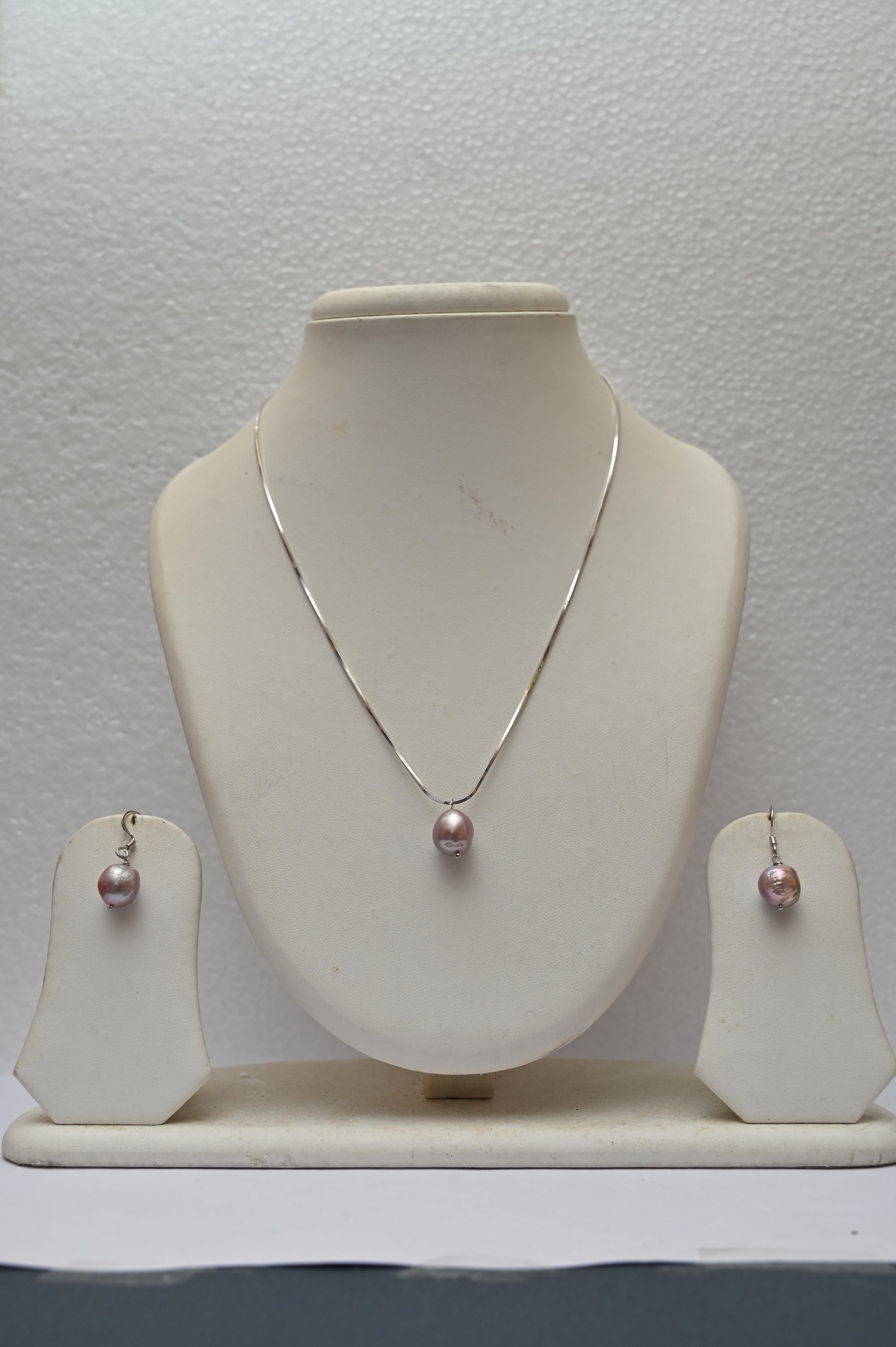 Pink Pearl Silver Blossom Pendant Set