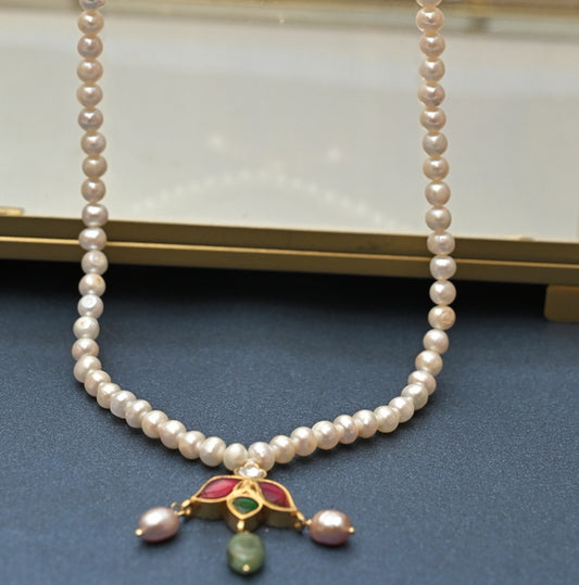 Lotus Kundan Pearl Necklace