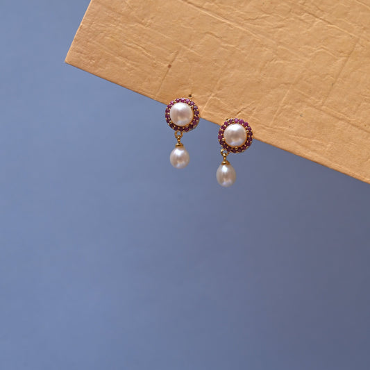 Ruby drop pearl earrings