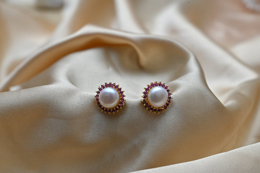 Surkh Ruby  Pearl Earrings