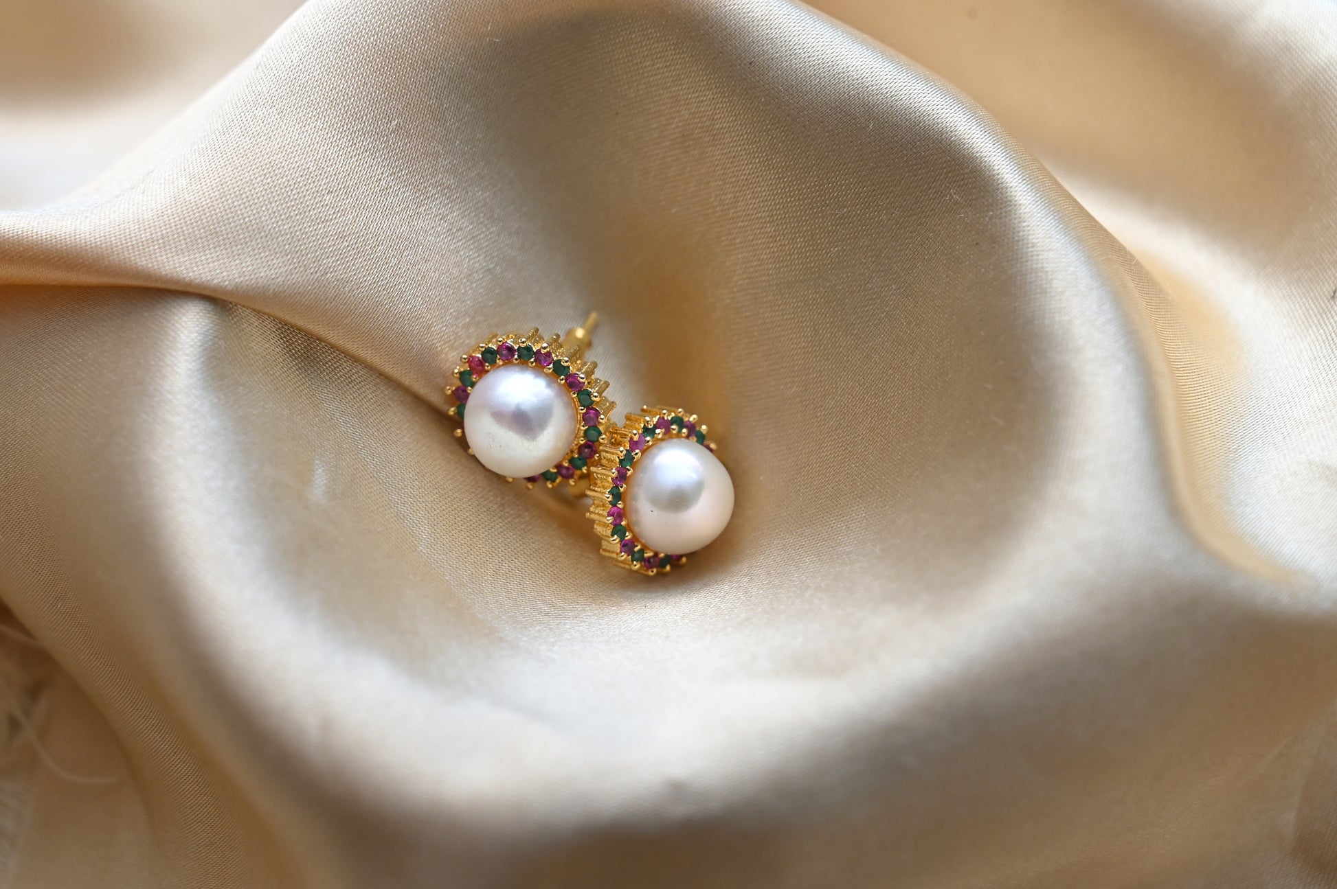 Ruby Emerald Pearl Earrings