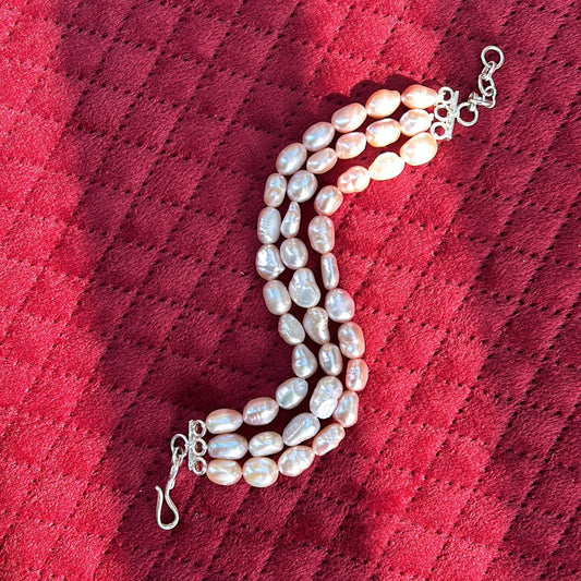 Pink Baroque Pearl Silver Bracelet