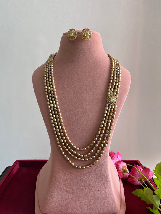 Mutilayer long pearl necklace set