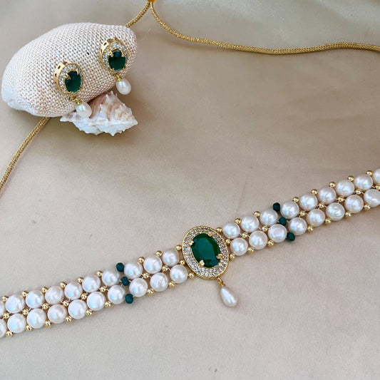 Emerald Pearl Choker Set