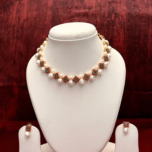 Ruby Emerald pearl necklace set