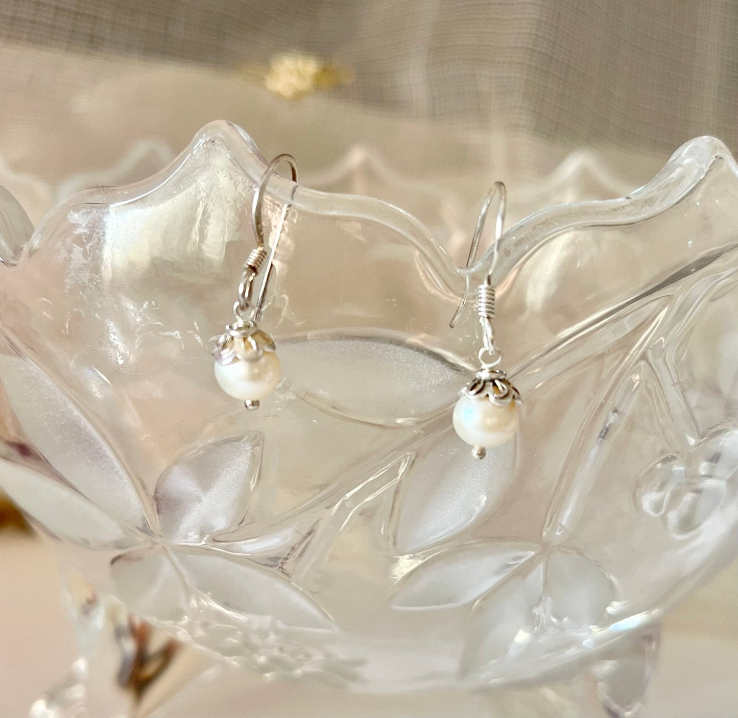 Delicate Pearl with Silver Drop Earrings