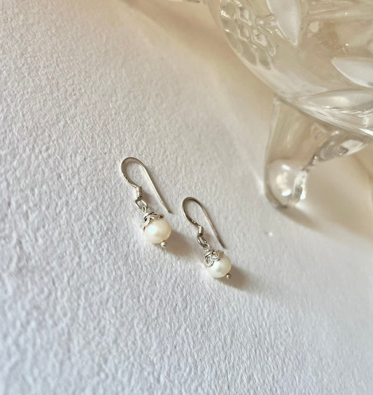 Delicate Pearl with Silver Drop Earrings