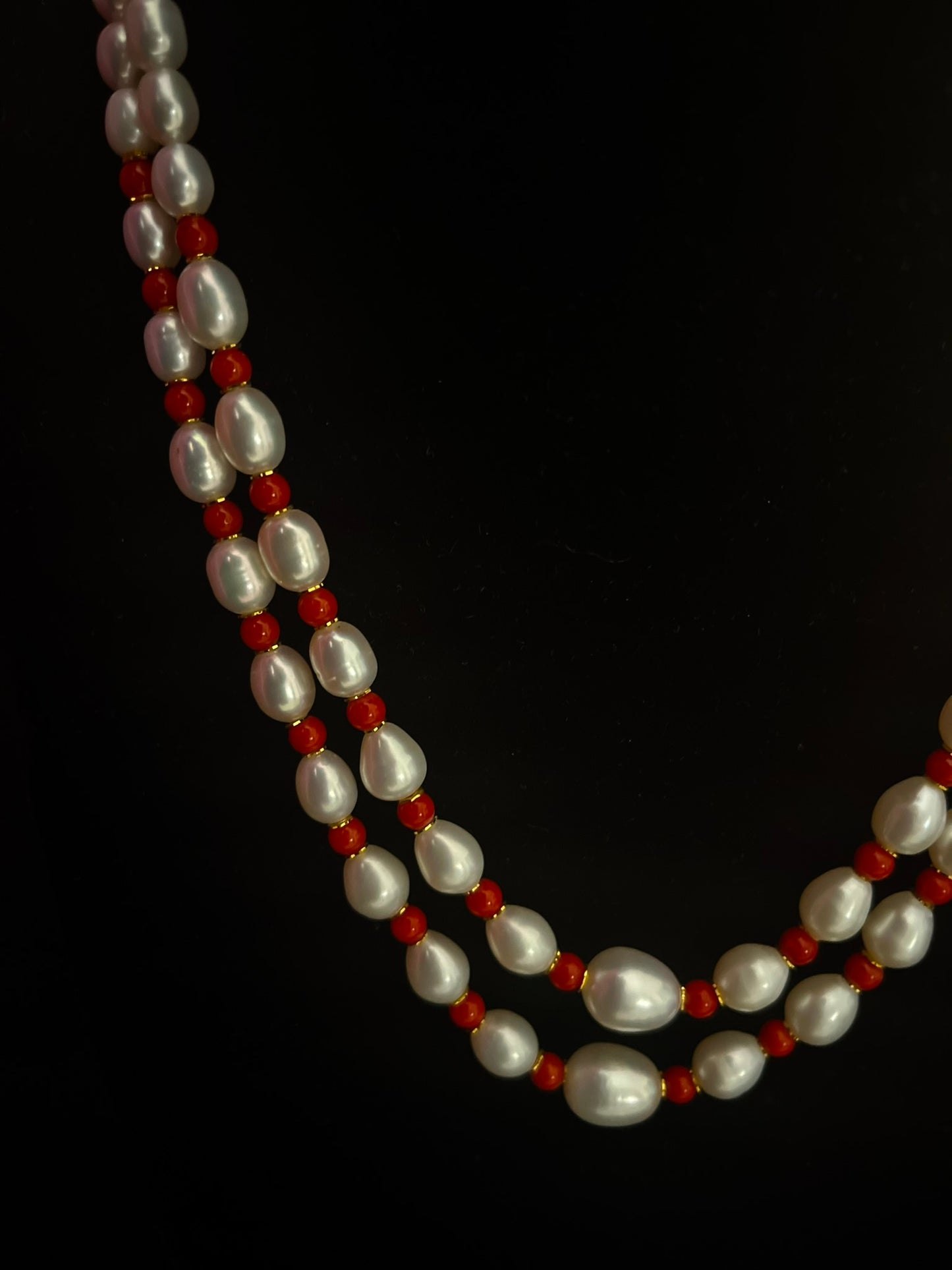 Double line Pearl Coral Necklace Set