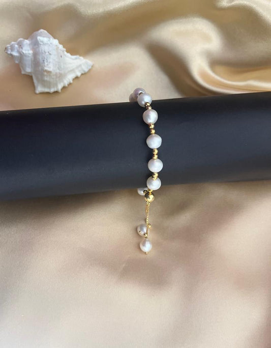Pearl Silver Bracelet with Gold Polish