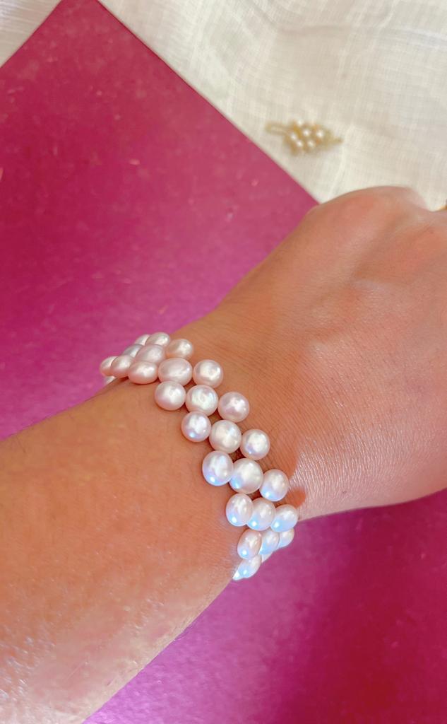 90carat 5x8mm fresh water pearl adjustable 2 line bracelet both mens and  womens Amazing natural rose pink color pearl Moti bracelet pbr05  TRIBAL  ORNAMENTS